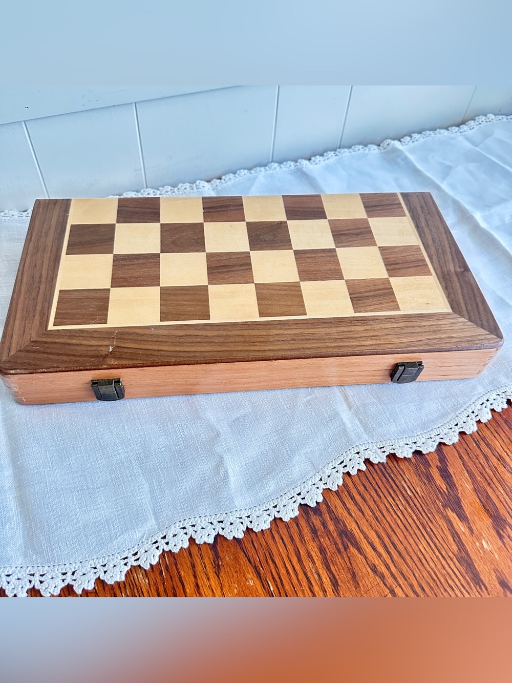 Wooden checkers board with Checkers